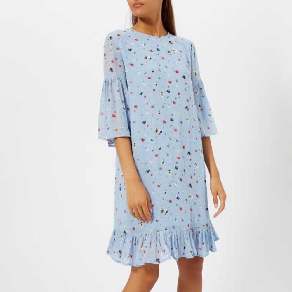 Ganni Dainty Georgette Shift Floral Print Dress